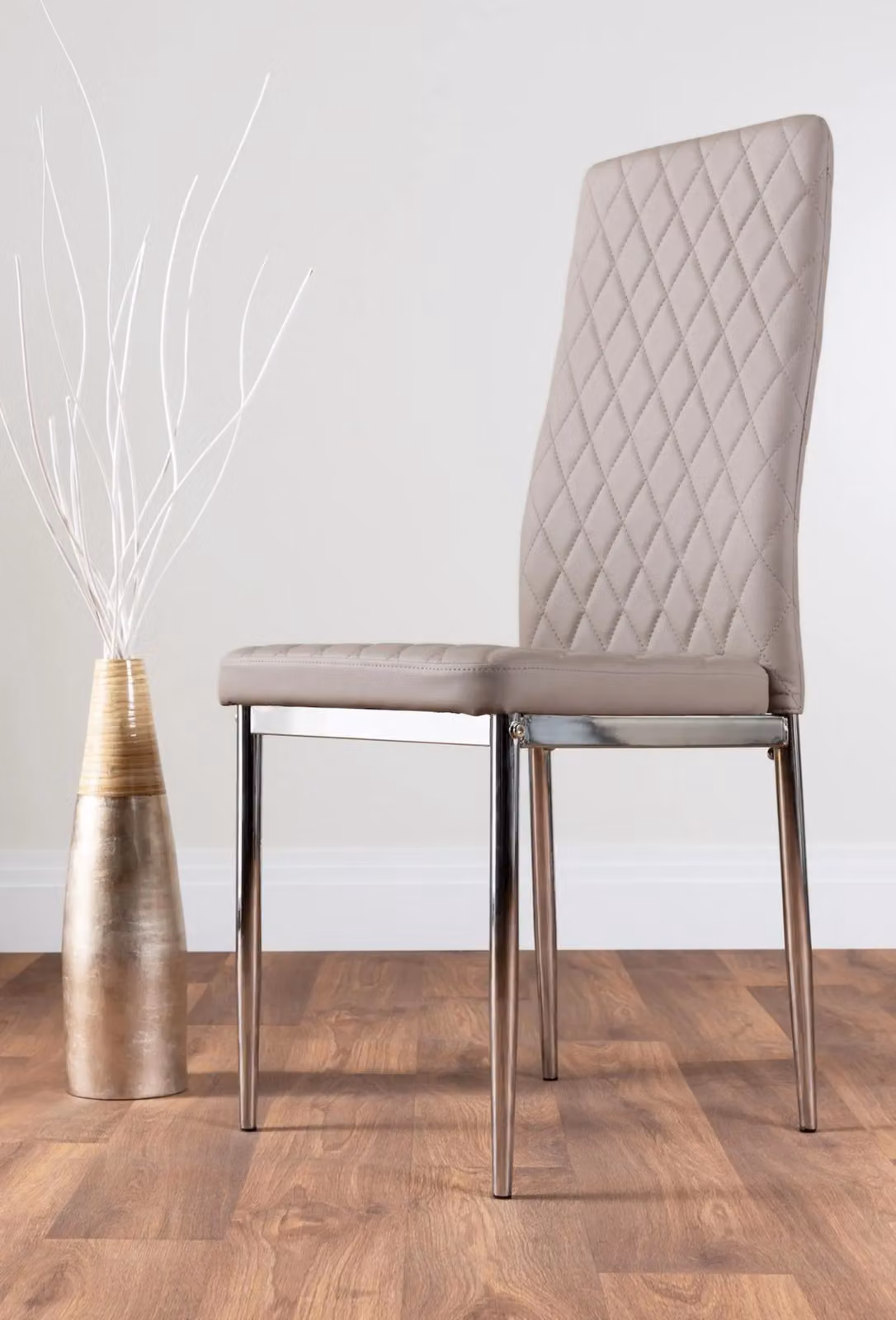 FurnitureboxUK Carson White Marble Effect Dining Table and 4 Milan Chrome Leg Chairs in Beige – 3