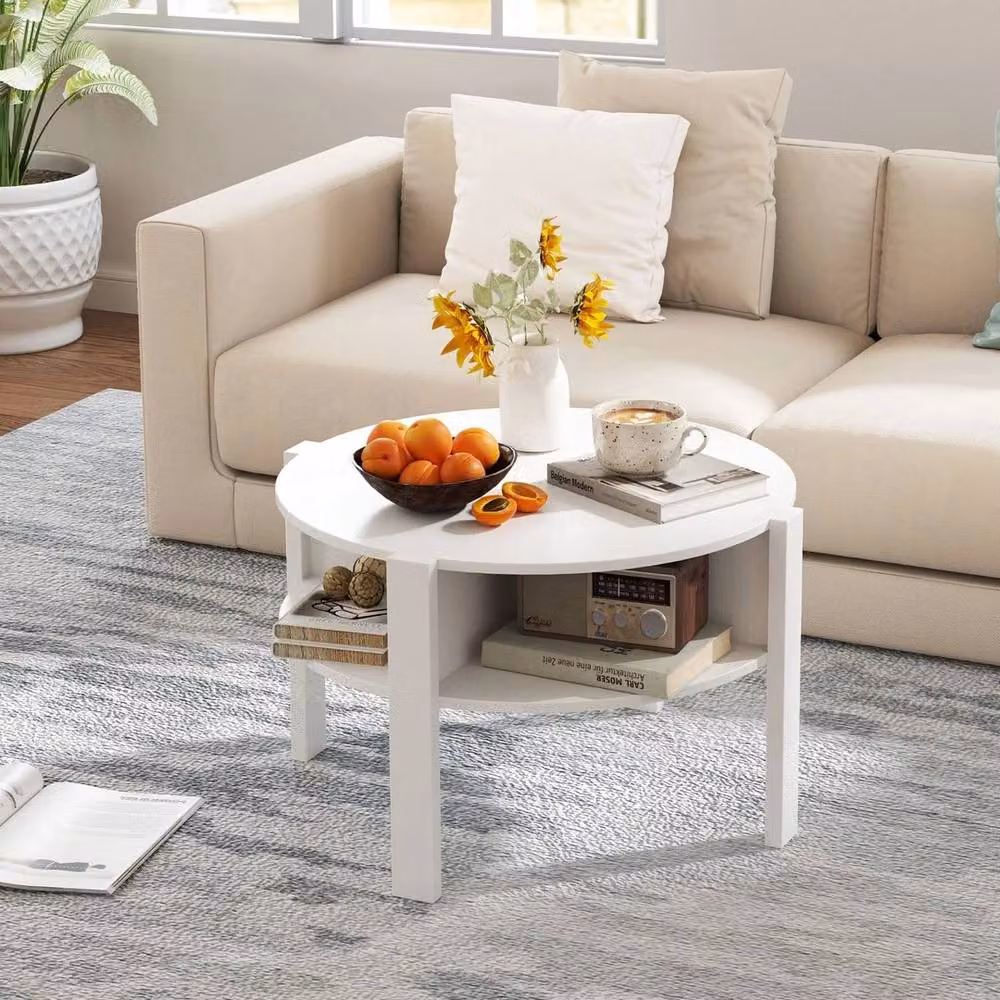 Havendro Round White Tea Cocktail Accent Table with 4 Shelves, W/D/H: 74 x 74 x 74 cm – 2