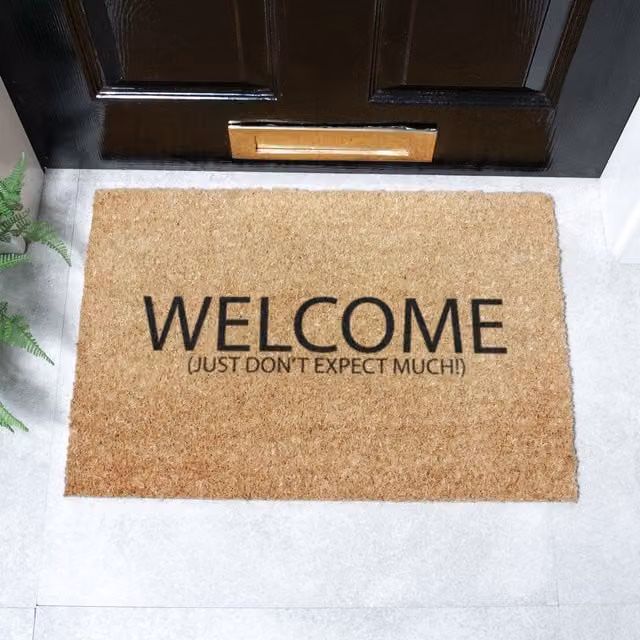 Artsy Mats Welcome Don't Expect Much Brown Coir and Natural Rubber Non-Slip Rectangular Doormat