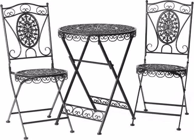 Glamhaus Metal Bistro 3 Piece Set Garden Patio Furniture in Matt Black