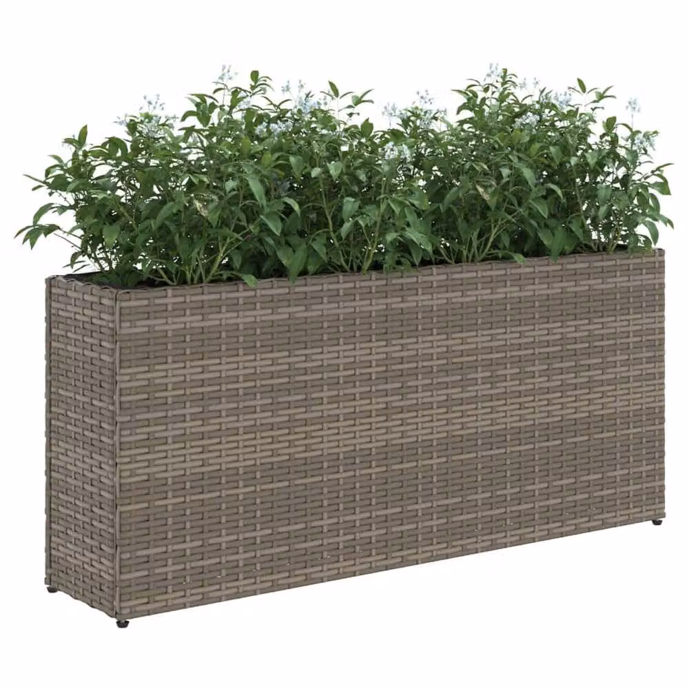 Berkfield Home Garden Planters with 2 Grey Poly Rattan Pots, W/D/H: 90 x 20 x 40 cm – 3