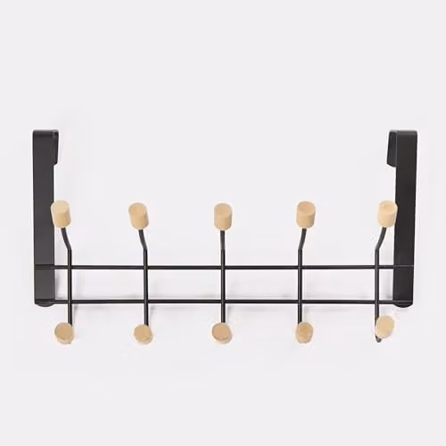 OHS 10 Hook Over The Door Coat Hanger and Towel Rack in Black