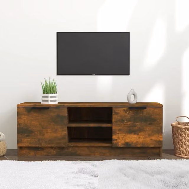 Berkfield Home TV Cabinet in Smoked Oak Brown, W/D/H: 102 x 35 x 36.5 cm