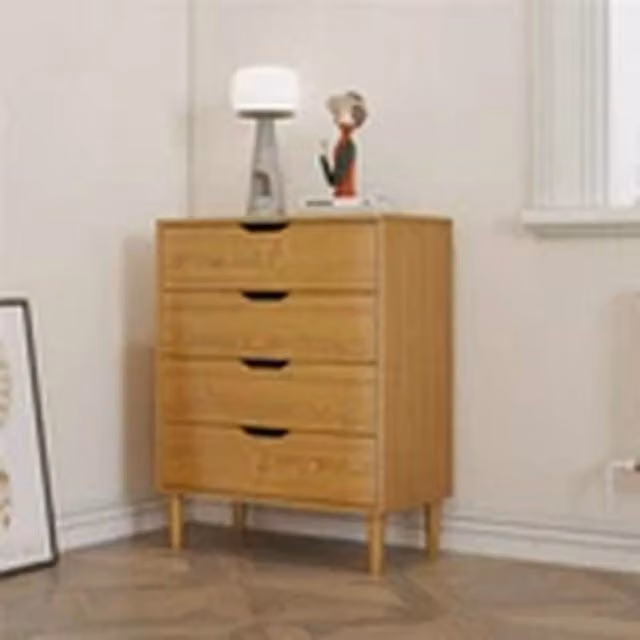 EONLION Oak Chest of 4 Drawers Bedroom Storage Bedside Table in Light Oak, W/D/H: 70.0 x 26.5 x 87.5 cm – 1