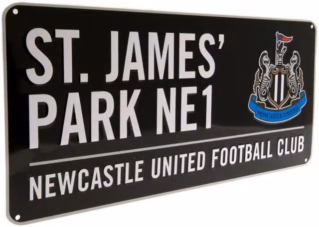 Newcastle United FC Rectangular Metal Street Sign in Black, W: 40.0 cm, H: 18.0 cm – 1