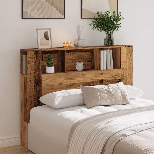 Berkfield Home Headboard Cabinet in Brown Old Wood with Integrated Side Compartments, W: 140 cm, D: 18.5 cm, H: 102.5 cm