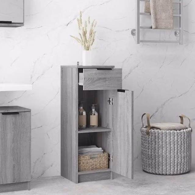 Berkfield Home Classic Bathroom Cabinet in Grey Sonoma, W/D/H: 32 x 34 x 90 cm