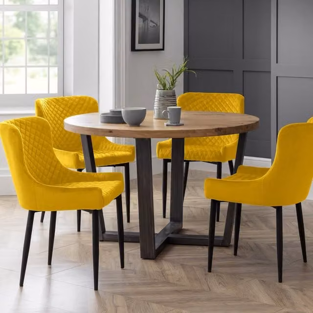 Julian Bowen Brooklyn Oak Round Dining Table and Chairs Set in Yellow