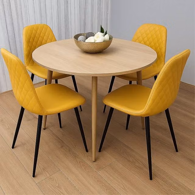 Kosy Koala Modern Round Dining Table Set with 4 Chairs in Brown, Beige and Yellow