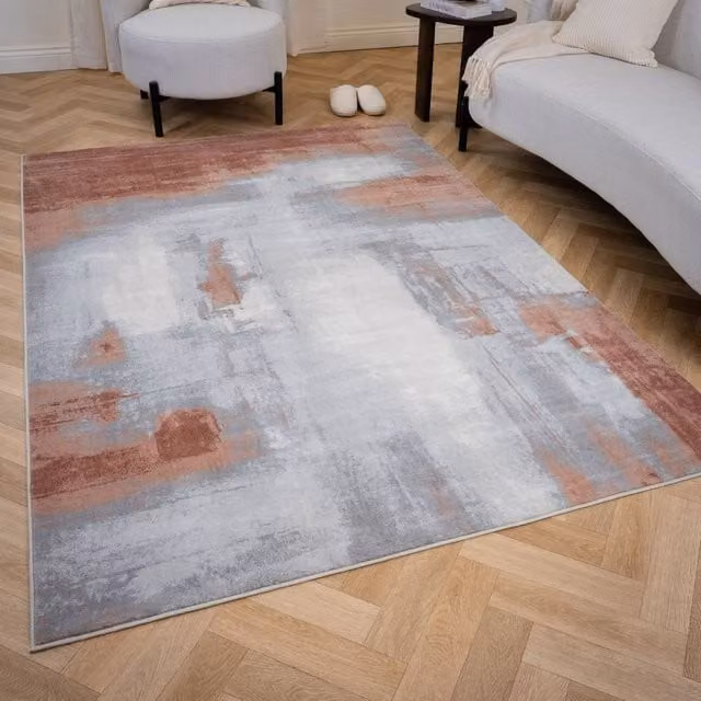 THE RUGS Elaris Stain Resistant Abstract Distressed Living Room Area Rug in Pink, W: 200 cm, D: 290 cm – 1