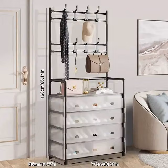 KORVIXA Modern Matt Black Metal Hall Tree with Bench and 5 Tiers of Distributed Point Hooks, W/D/H: 90 x 90 x 90 cm