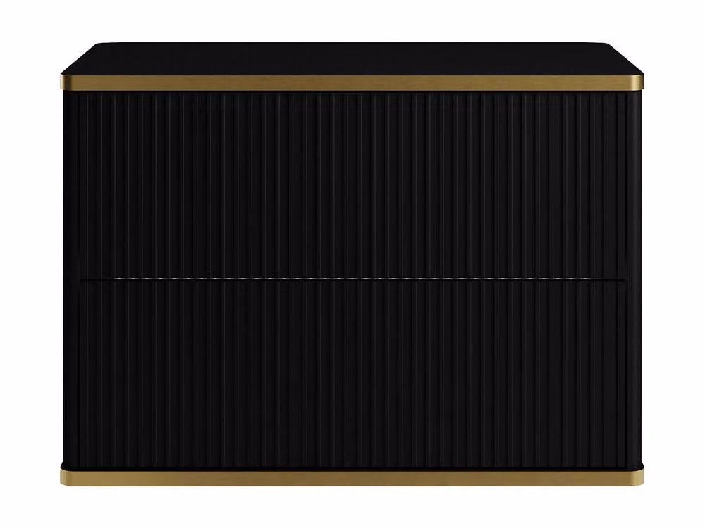 Vente-unique Wall-Mounted Ribbed Vanity Unit with Gold Edging, Black, W: 80 cm – 2