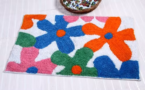 Homescapes Hand Tufted Cotton Floral Childrens Rug in Multicolour Orange Pink and Blue, W: 50 cm, D: 80 cm – 2