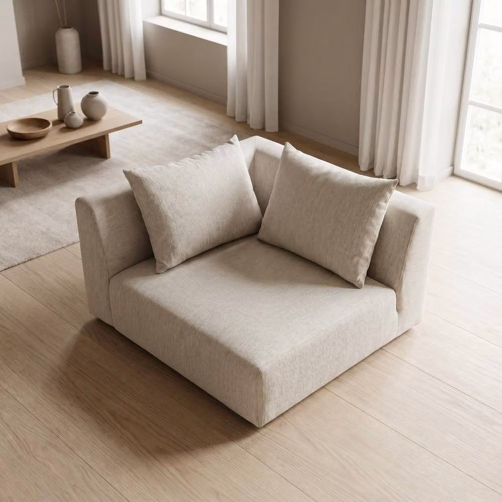 Abakus Direct Tokyo Corner Seat in Warm Beige Basket Weave Fabric with Deep Seat and Sand Accents – 3