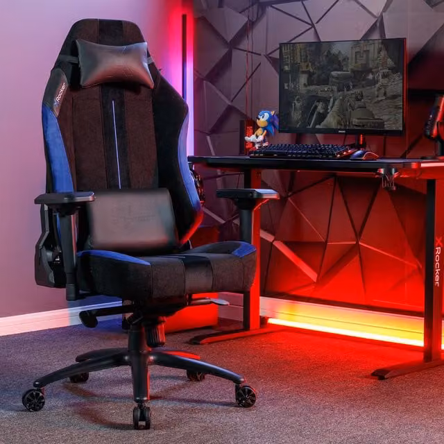 X Rocker Onyx Gaming Chair in Black and Blue with Synthetic Leather and Fabric Finish
