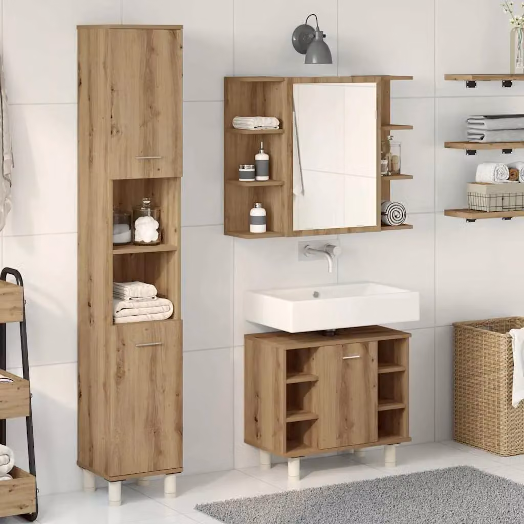 Berkfield Home 3 Piece Modern Bathroom Furniture Set in Artisan Oak Brown – 2