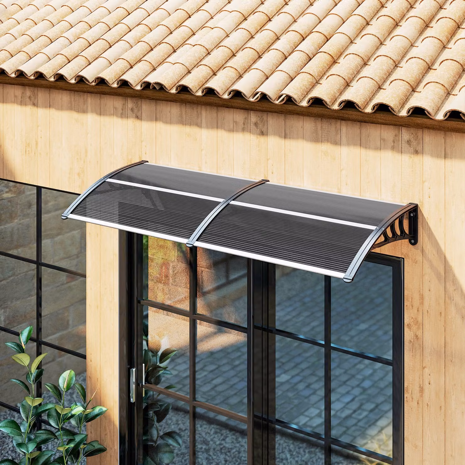 Outsunny Waterproof Door Canopy Awning and Window Rain Shelter in Black and Transparent, W: 200 cm, D: 75 cm – 8