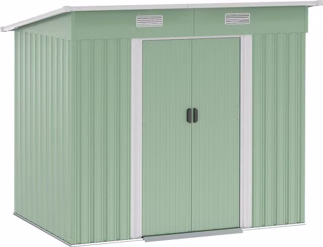 Outsunny Metal Outdoor Garden Storage Shed in Light Green – 1
