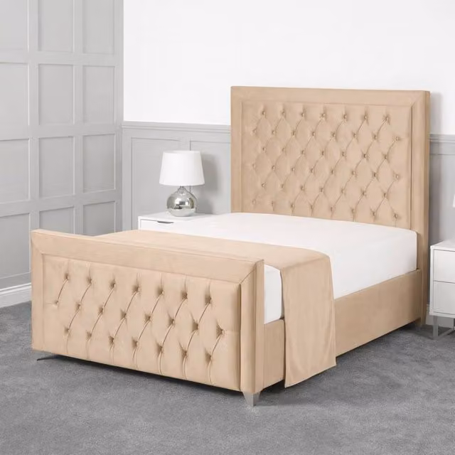 Living Comfort Bedz Ember Upholstered Gas Lift Storage Bed in Beige, Small Double (W/D/H: 120 x 200 cm)