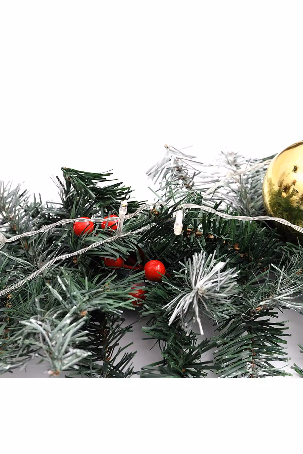 Living and Home 8.8ft Artificial Christmas Garland with Red Berries, Gold Baubles and Warm White Lights in Green – 4