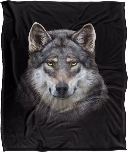 JQ Licensing Grey Wolf Head Super Soft Fleece Throw Blanket, W: 152 cm, D: 127 cm – 6