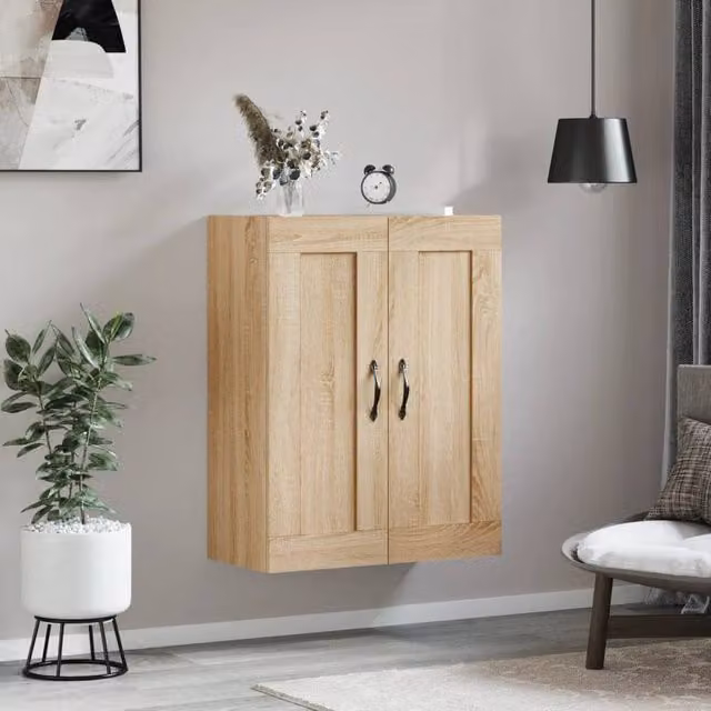 Berkfield Home Sonoma Oak Wall Mounted Cabinet in Light Brown, W/D/H: 69.5 x 34 x 90 cm