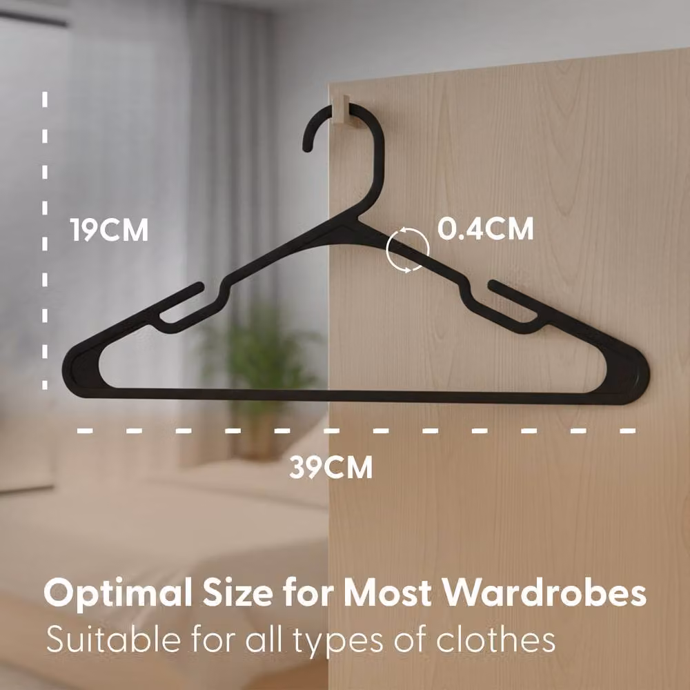 Keplin 50 Pack Slim Plastic Clothes Hangers in Black, Space Saving and Non-Slip, Width: 37 cm – 4