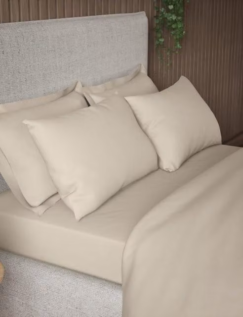 M&S 2 Pack Plain Beige 300 Thread Count Pure Cotton Breathable Pillowcases