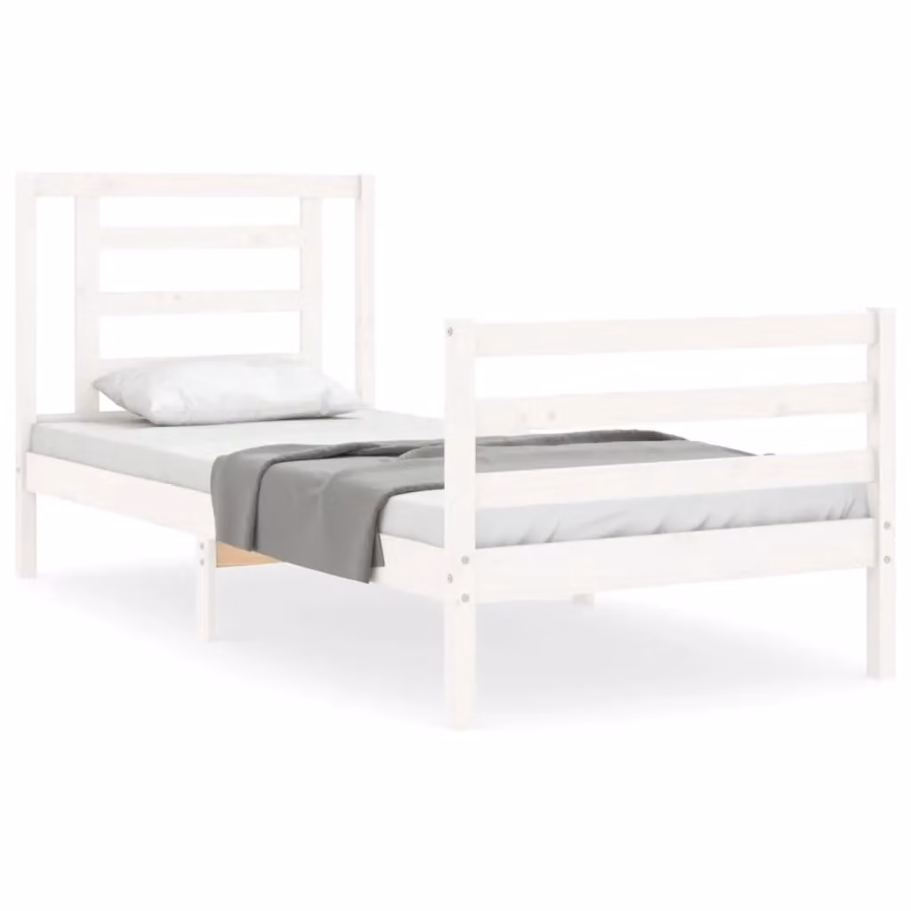 Berkfield Home Single Solid Pine Wood Bed Frame with Headboard in White – 2