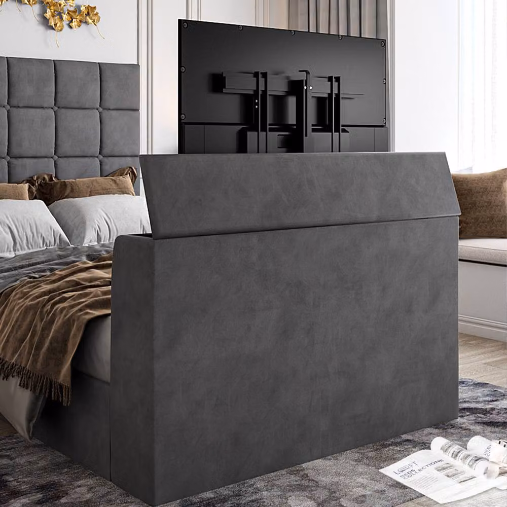 KDMD Allostock Upholstered Grey TV Bed Frame, W/D/H: 140 x 200 cm – 4
