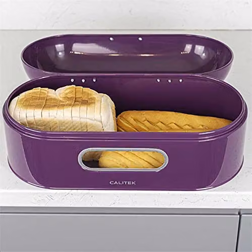 Calitek Retro Bread Bin Storage Box in Purple, Ventilated Metal Construction, W/D/H: 43.5 x 21.0 x 18.75 cm – 3