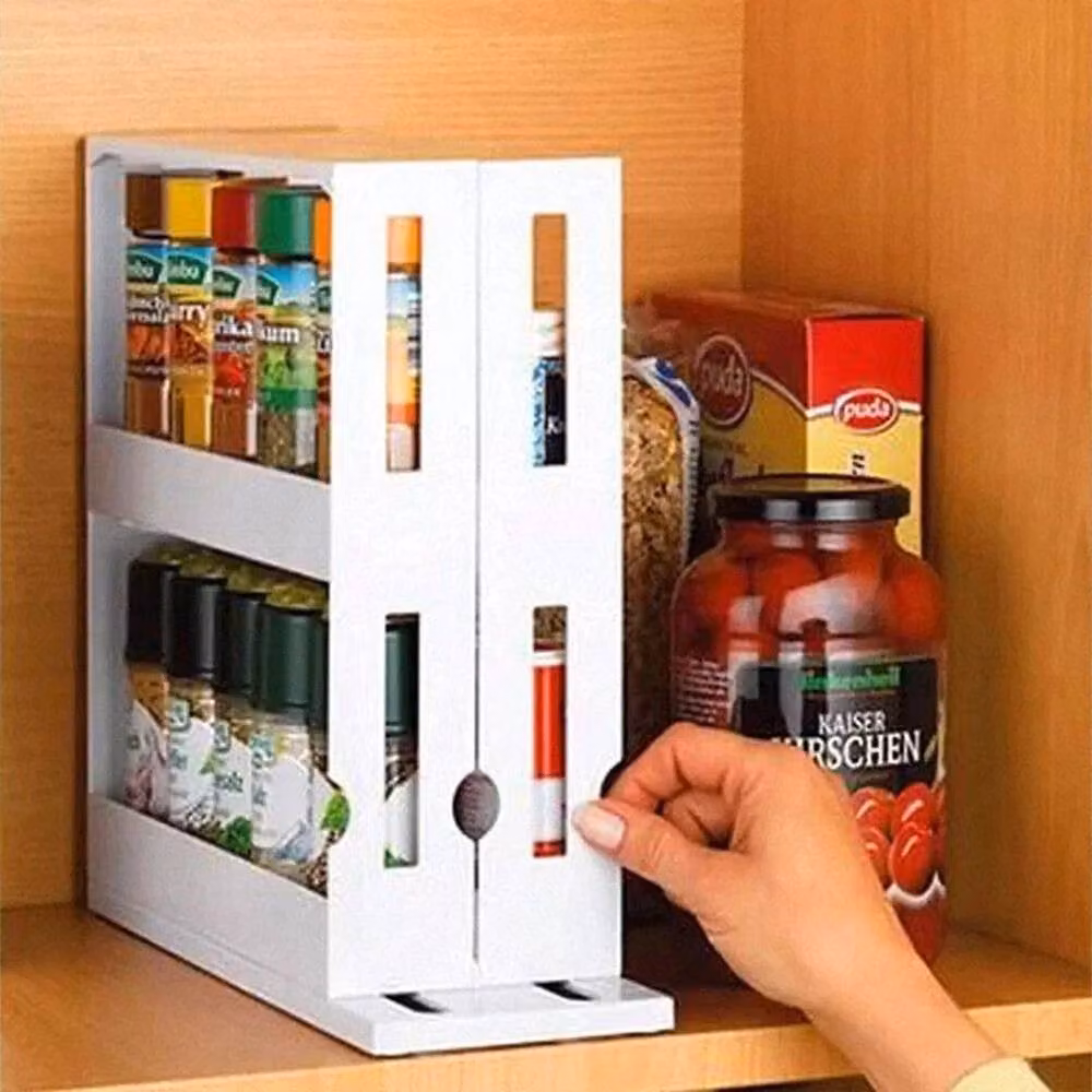 EONLION 2 Tier Plastic Revolving Spice Rack in White – 3
