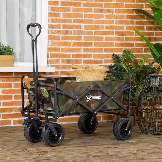 OUTSUNNY Foldable Garden Utility Wagon with Carry Bag, Green – 1