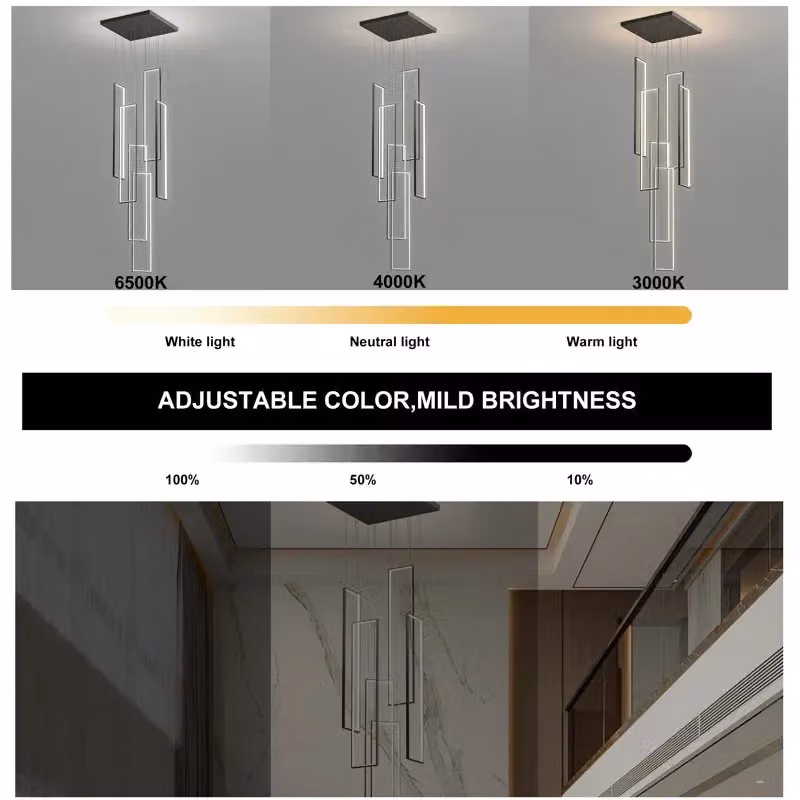 Garwarm 6-Light Modern Rectangular LED Dimmable Suspended Staircase Chandelier in Black – 5