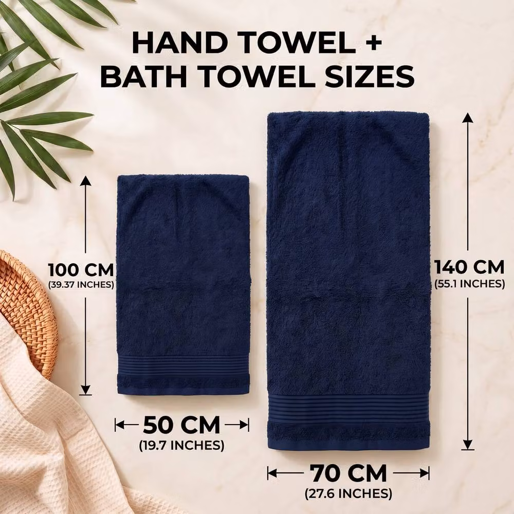 Grace Premium Navy Blue Cotton Bath and Hand Towel Set of 6, 500 GSM – 2