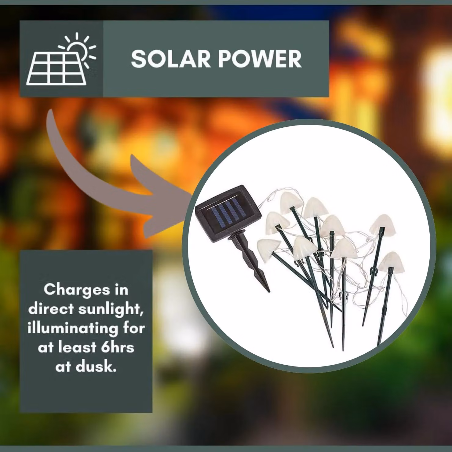 Marco Paul 10pc Solar Mushroom LED Stake Lights in White with Warm White Glow – 3