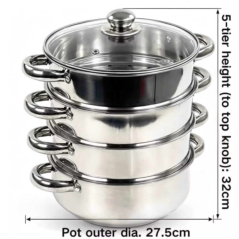FLAVORA 5-Layer Stainless Steel Induction Hob Steamer Pot in Silver, 27.5 cm Diameter – 2