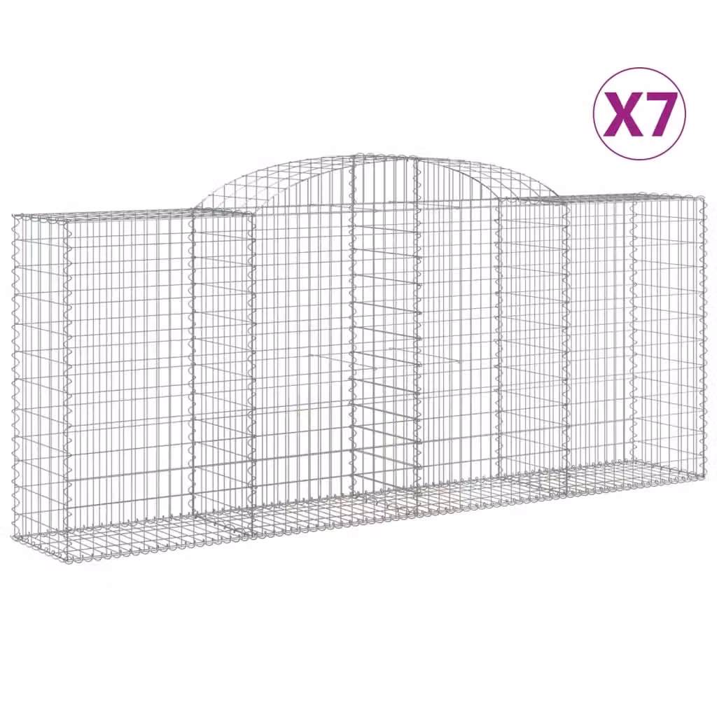 Berkfield Home Arched Gabion Baskets, 7 Piece Set, Silver Galvanised Steel, W: 300 cm, D: 50 cm, H: 120-140 cm – 2