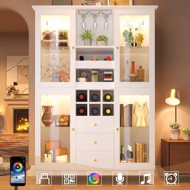 ModernLuxe White Kitchen Tall Cupboard with 3 Drawers and Integrated LED Lighting, H 180.5 x W 40.0 x D 40.0 cm – 1