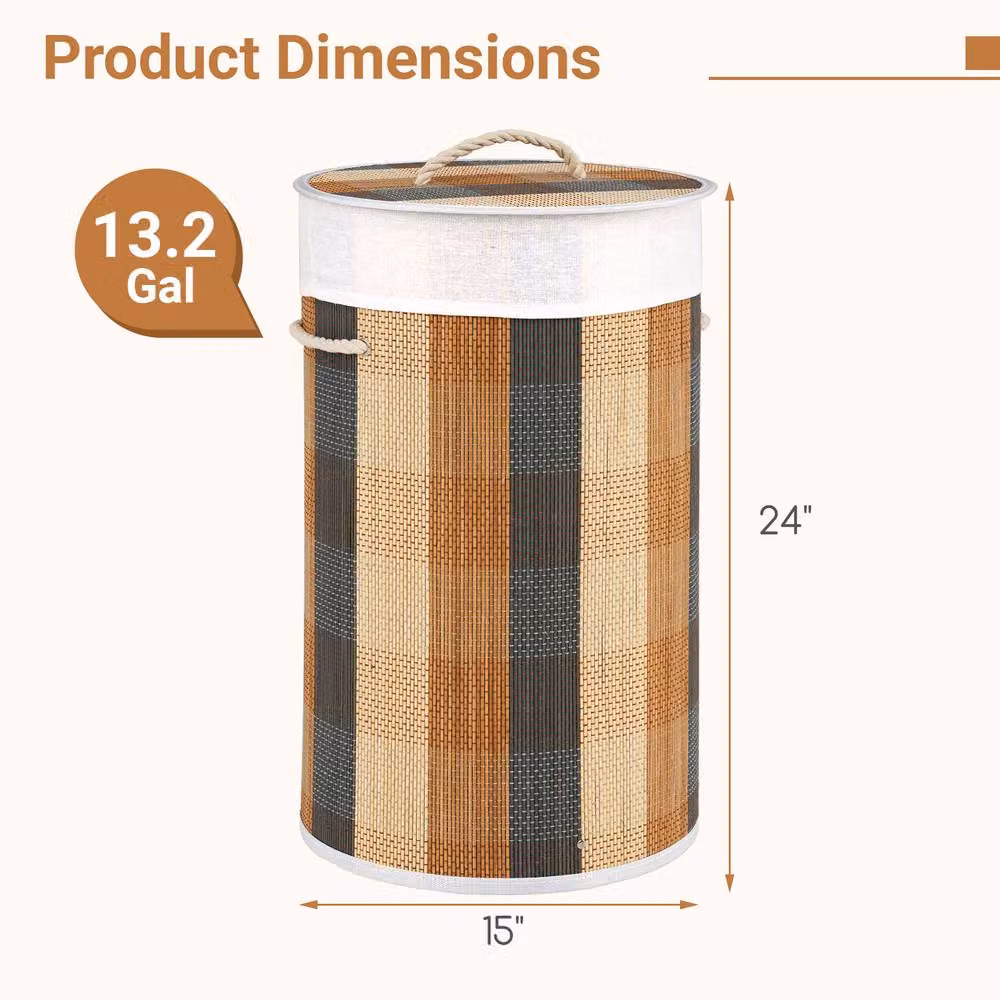 Gymax 50L Round Bamboo Laundry Hamper with Removable Lid and Handles in Brown – 2