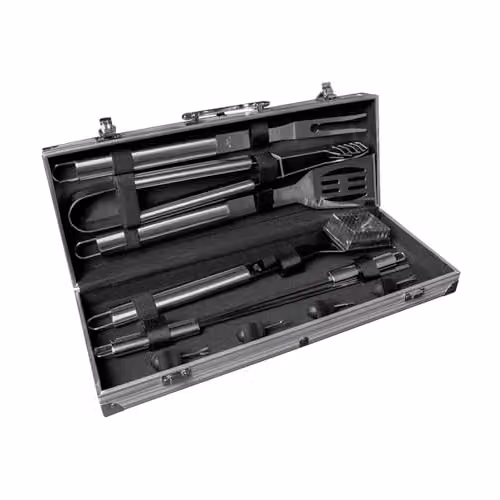 Treat Factory 10 Piece Stainless Steel BBQ Tool Set with Aluminium Carry Case in Silver and Multicolour – 2