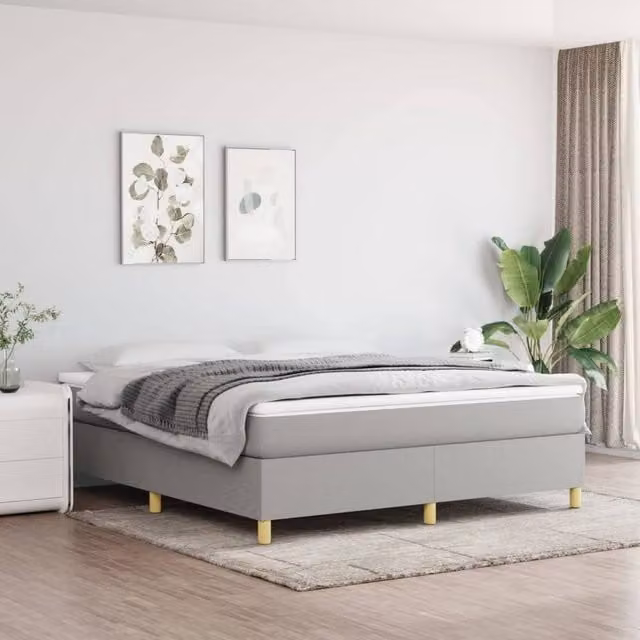 Berkfield Home Super King Box Spring Bed Frame in Grey Fabric, W/D/H: 180 x 200 cm – 1