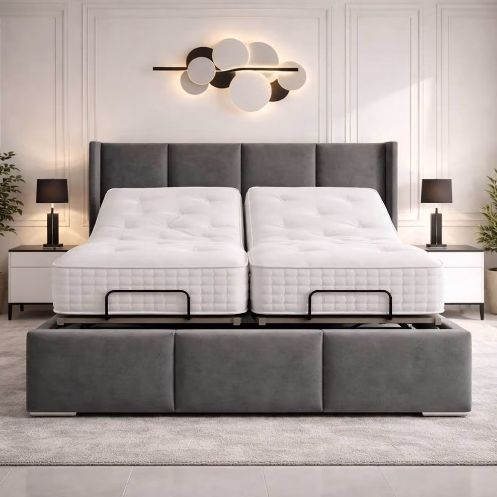 Paradise Beds Ltd Classic Upholstered Bed Frame with Headboard and Footboard in Beige or Grey Velvet Fabric, W/D/H: 120 x 200 cm – 1