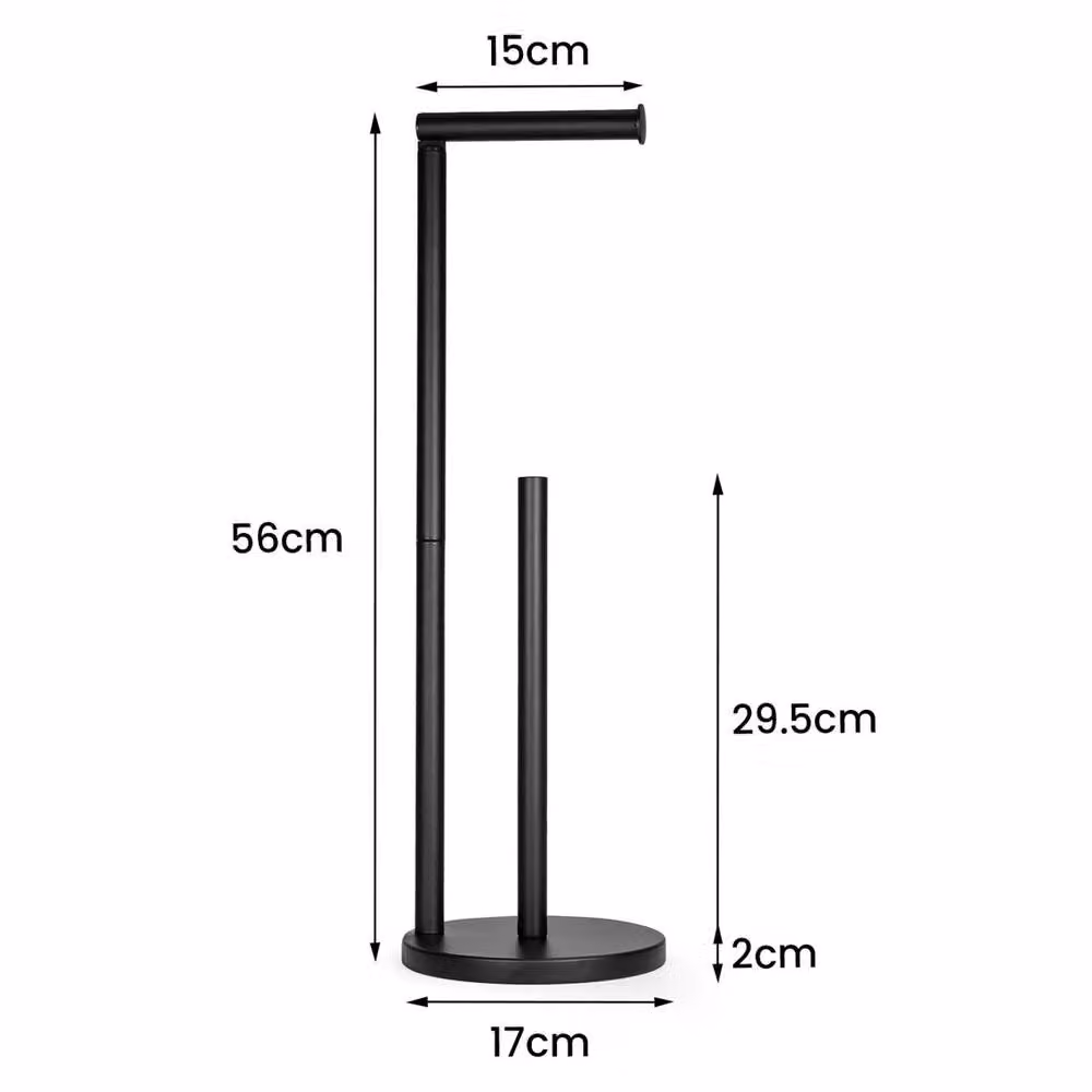 VOGREX Freestanding Toilet Roll Holder and Spare Roll Stand in Black and Silver Stainless Steel – 2