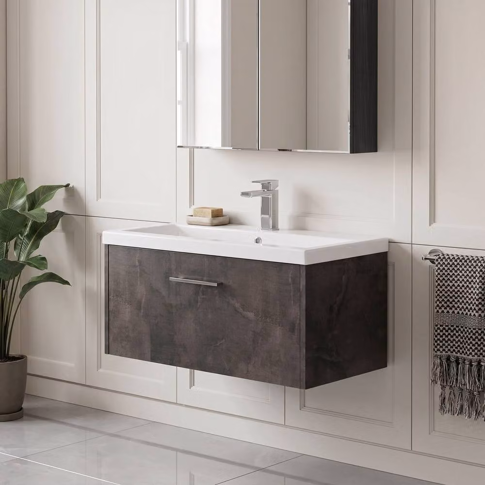 Balterley Winshill Contemporary 1 Drawer Wall Hung Vanity Basin Unit, Grey, W: 80 cm – 2