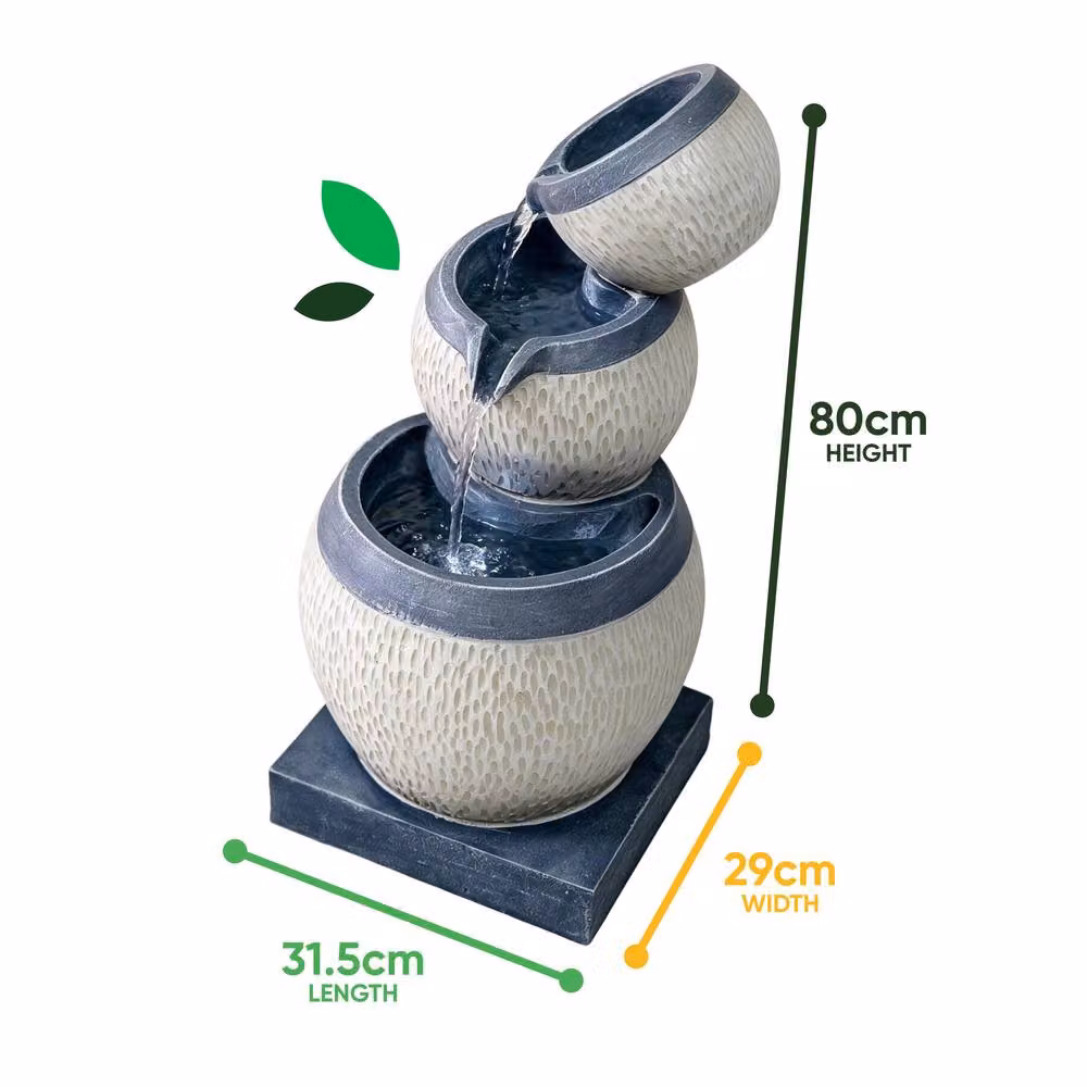 Gardenwize Solar 3-Tier Cascading Round Tabletop Water Feature in Grey and Beige – 2