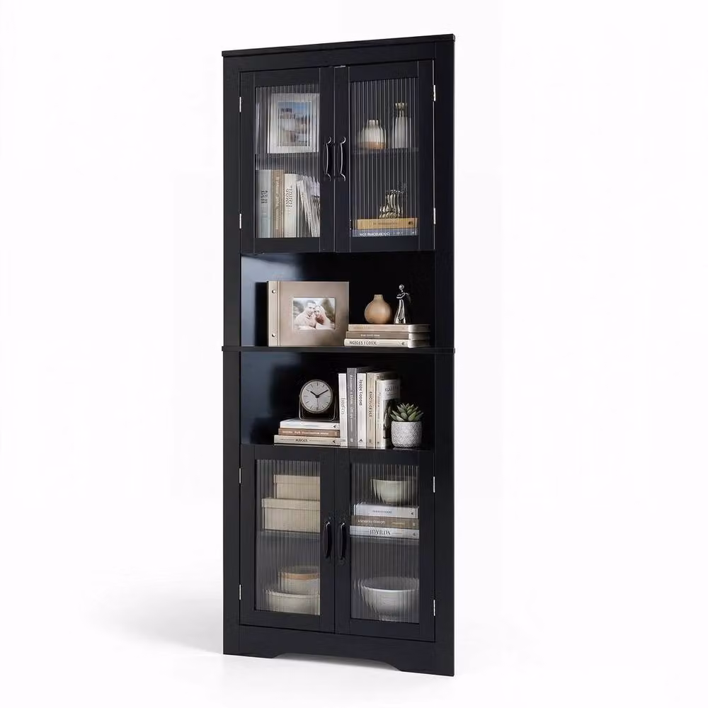 EONLION Modern Black Corner Cabinet with Glass Doors and Internal Shelves, Height: 171 cm, Width: 100 cm – 5