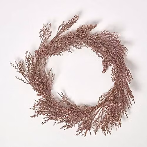 Homescapes Modern Rose Gold and Pink Glitter Christmas Wreath, Diameter: 59 cm – 1