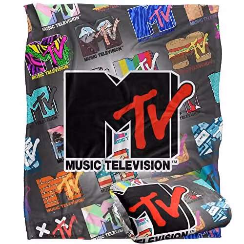LOGOVISION MTV Logos Silky Touch Super Soft Throw Blanket, White, W/D/H: 152 x 127 cm – 1