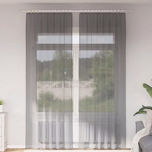 Berkfield Home Dark Grey Voile Fabric Curtains with Rod Pockets, 2 Pack